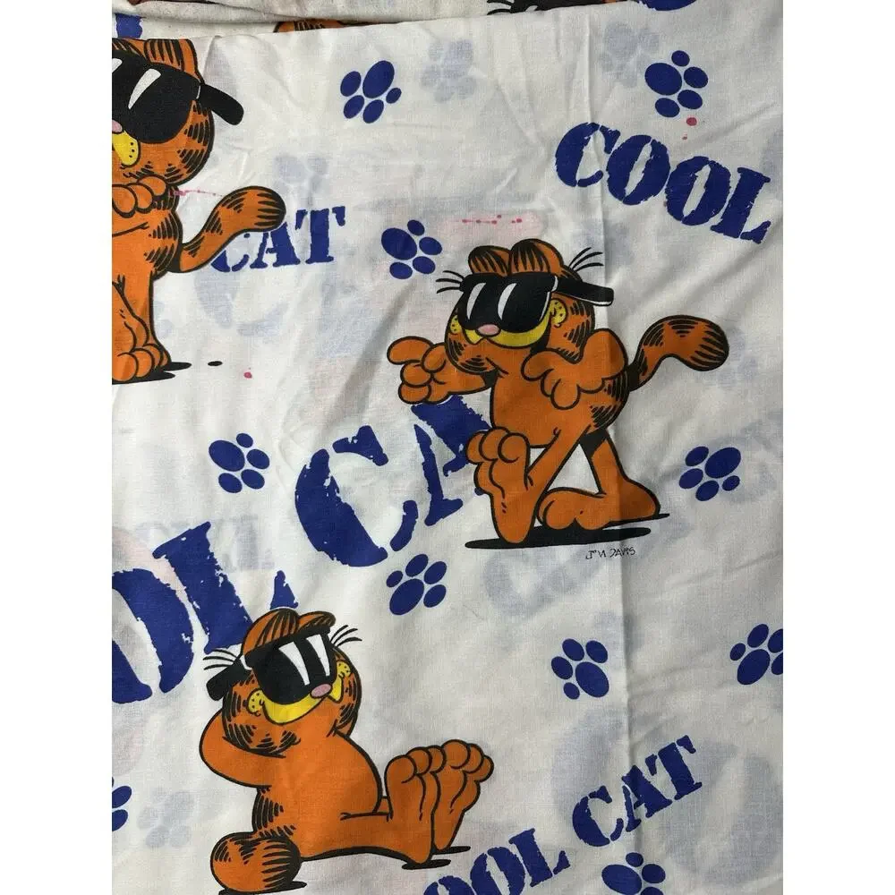 Vintage Stevens Garfield Cool Cat Twin Sheet Set 1978 Fitted And Flat Sheets